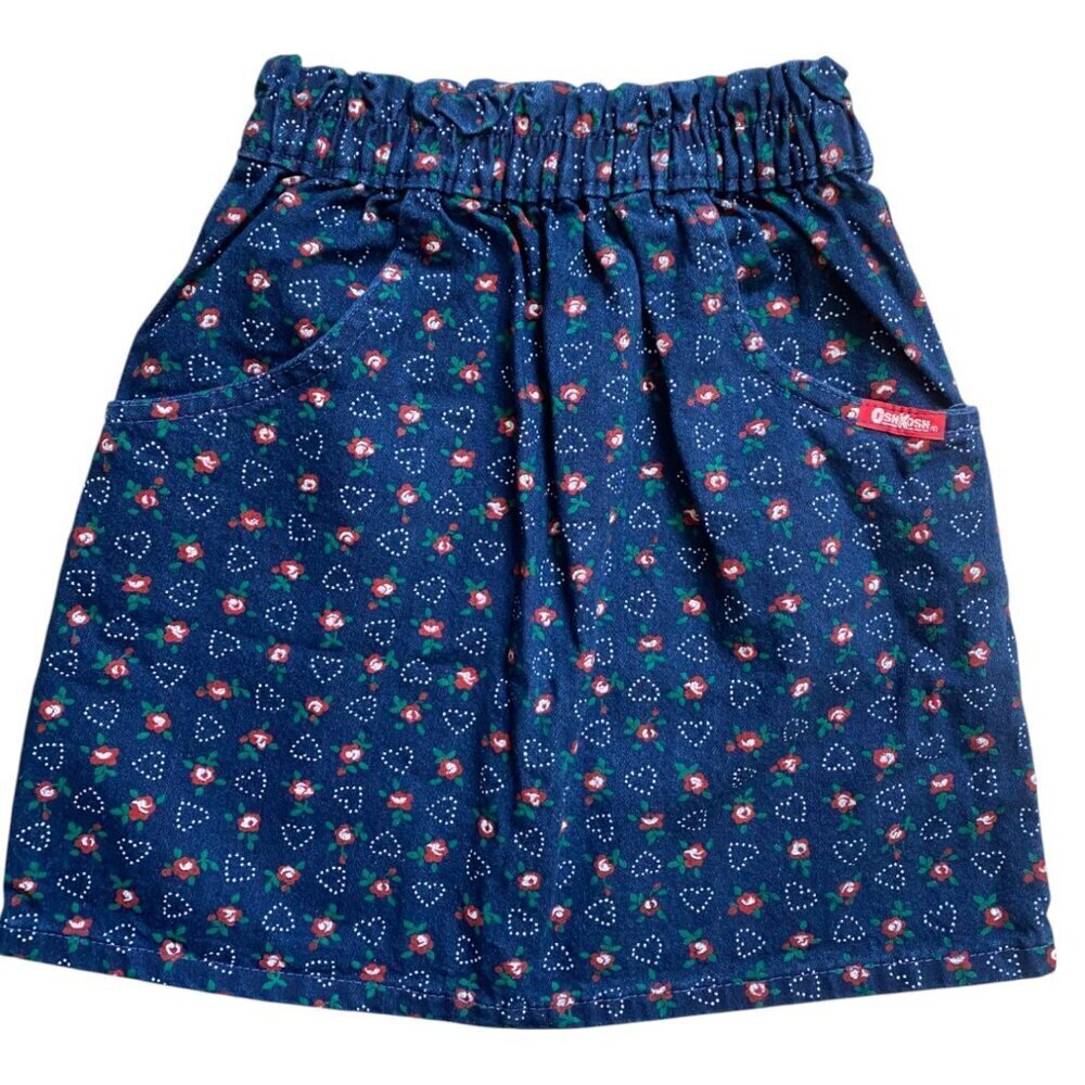 Vintage OshKosh Floral Heart Denim Skirt Made in USA Size 6 - Picture 1 of 5